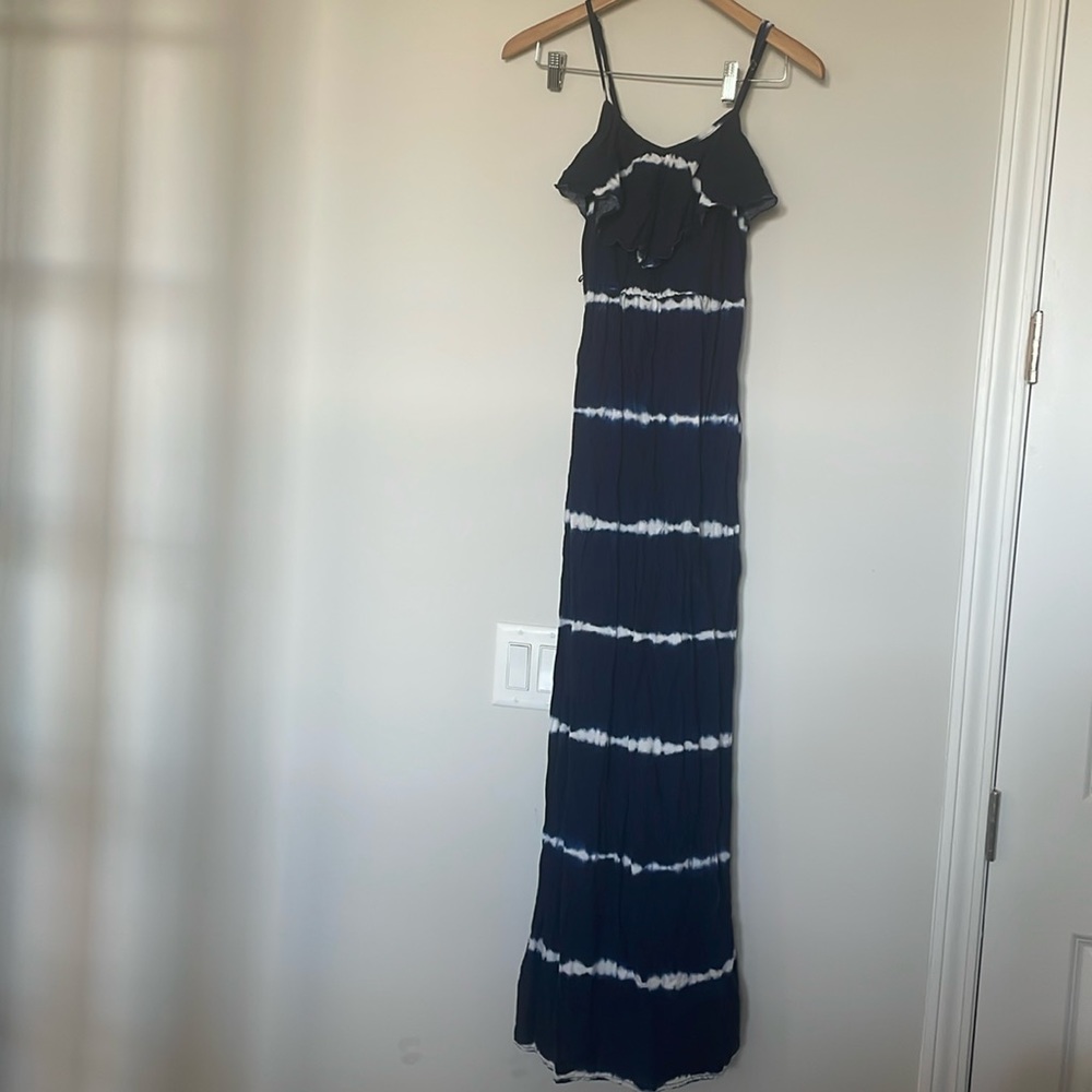 IZ Byer Navy Tie Dye Maxi Dress Sz XS EUC